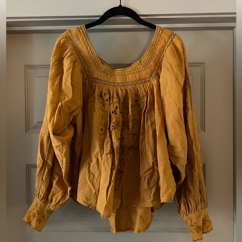 Free People Square Neck Eyelet Detail Blouse